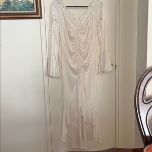 Elegant Cream Ruched Women's Dress Color Apricot